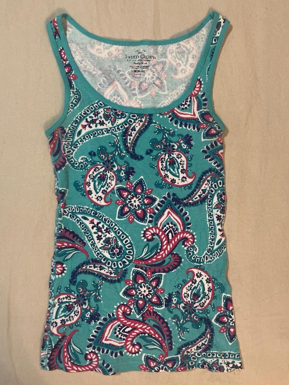 Faded Glory Teal Paisley Scoop Neck Tank